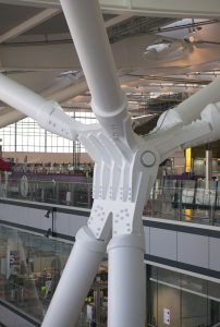 Heathrow Airport Terminal 5 glazed facade steel support system | Commercial Architectural Photography | Commercial Photographers London